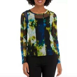 DKNY Cloud Print Mesh Long Sleeve Top with Camisole size XL